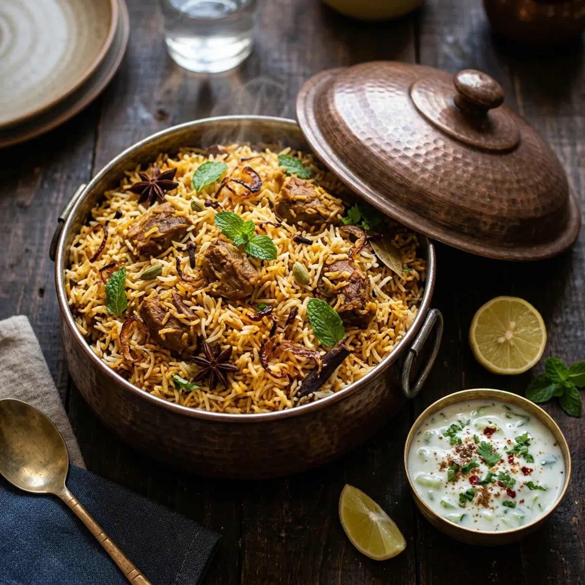 Royal Chettinad biryani in copper handi