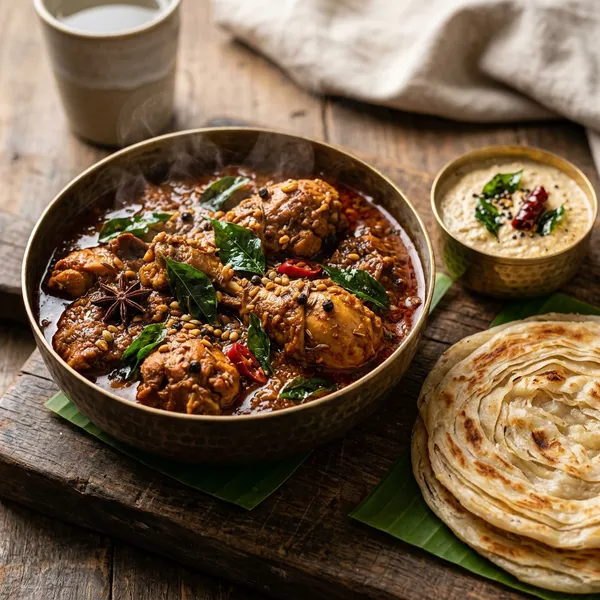 Chettinad chicken curry with rice